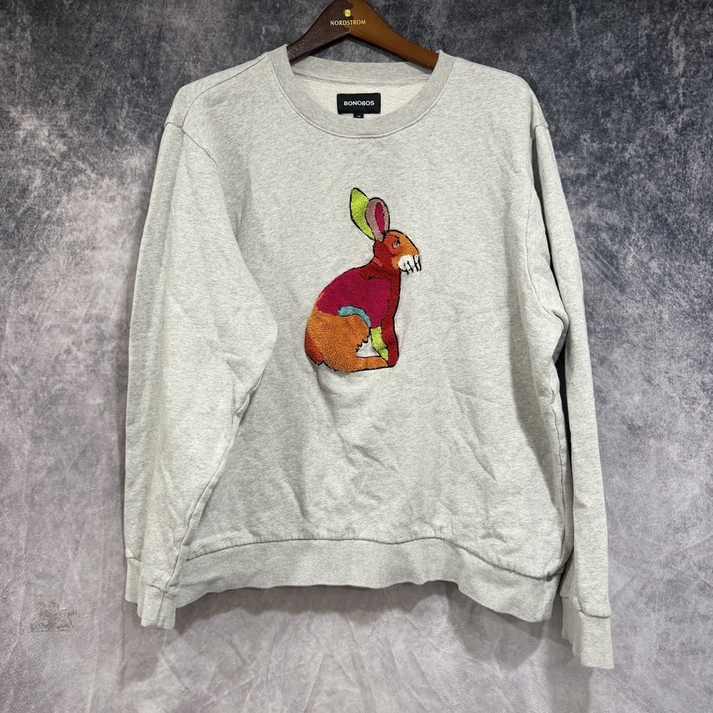 Bonobos Women's Colorful Rabbit Embroidery Crewneck Sweatshirt Gray XL